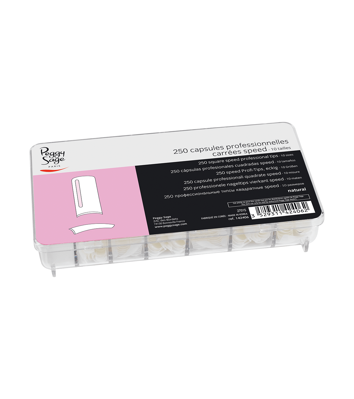 Capsules universelles carrées x 250 naturelles - Peggy sage - ONGLES PRO